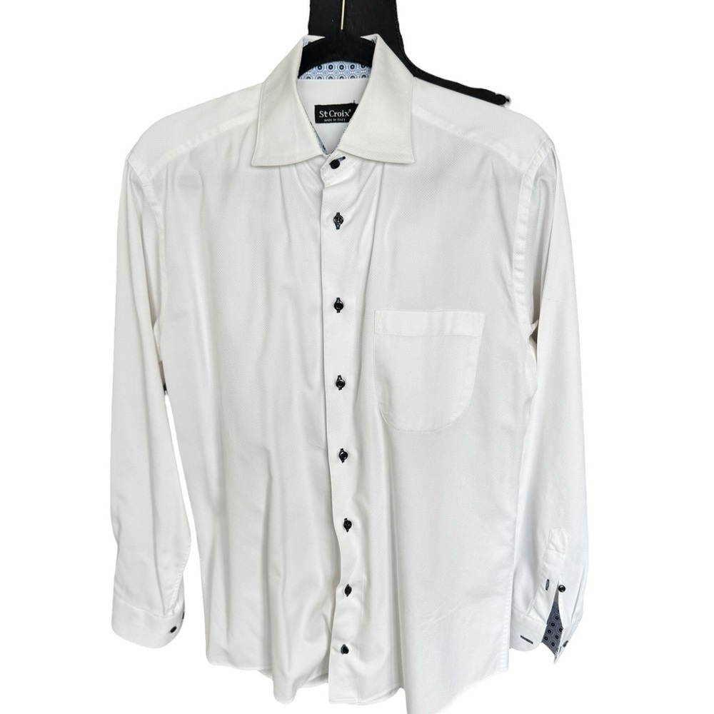 St Croix Italy White Dress Shirt Mens 15 38 Slim Luxury Cotton Button Down